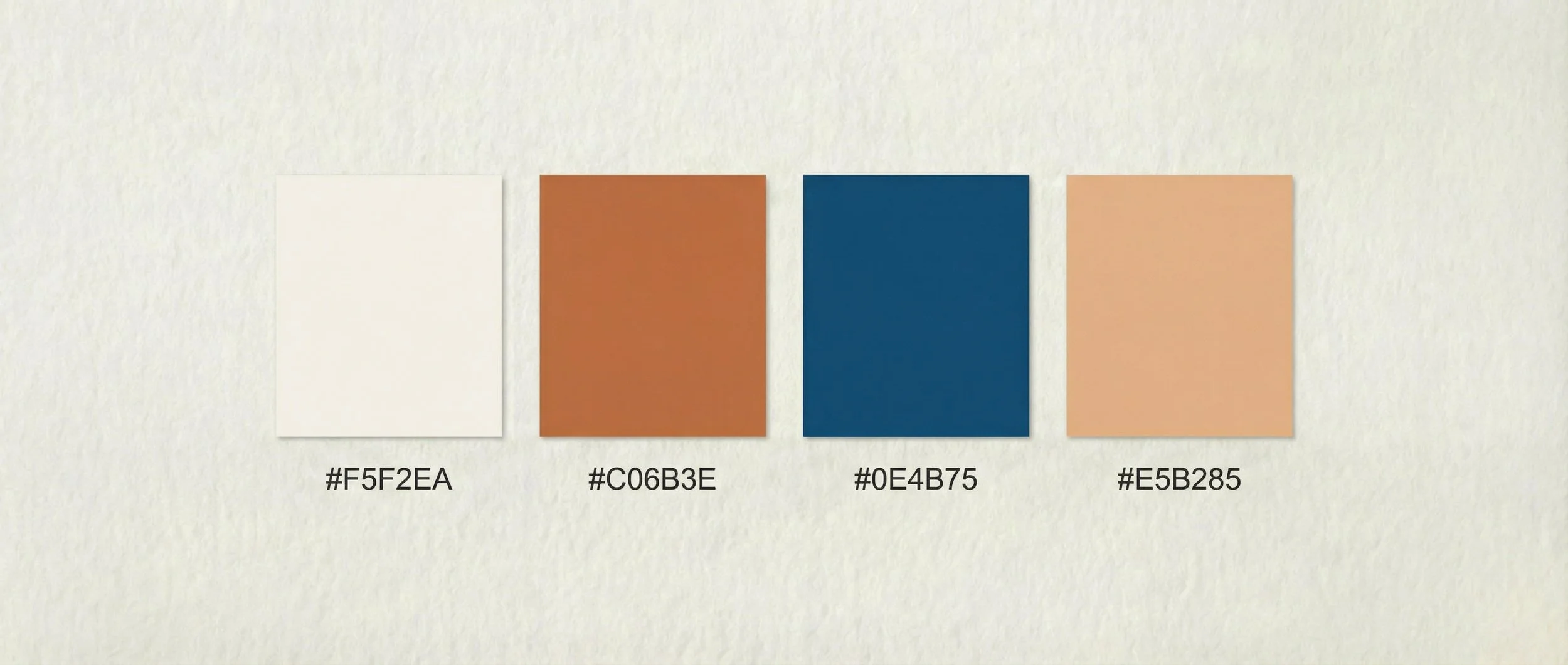 "Official color palette for the Solar Radiance campaign, featuring terracotta orange, deep Mediterranean blue, cream, and sandy beige. Design systems for the Visual OS by The Raw Lab, optimized for high-fashion digital production in Lisbon."