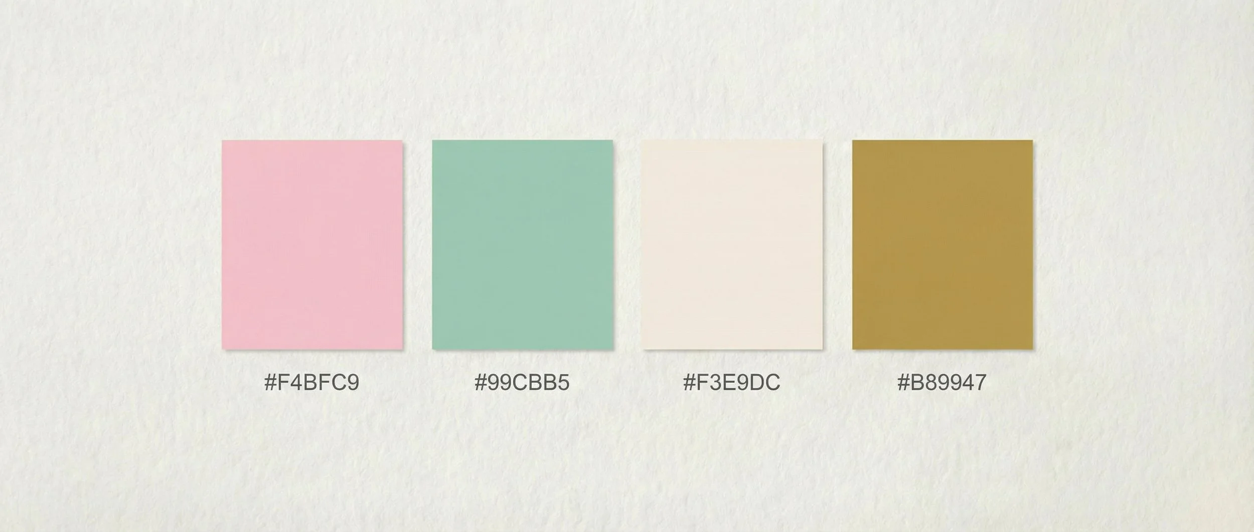 "Official color palette for the Symmetrical Utopia campaign, featuring soft pink, mint green, cream, and mustard yellow. Design systems for the Visual OS by The Raw Lab."