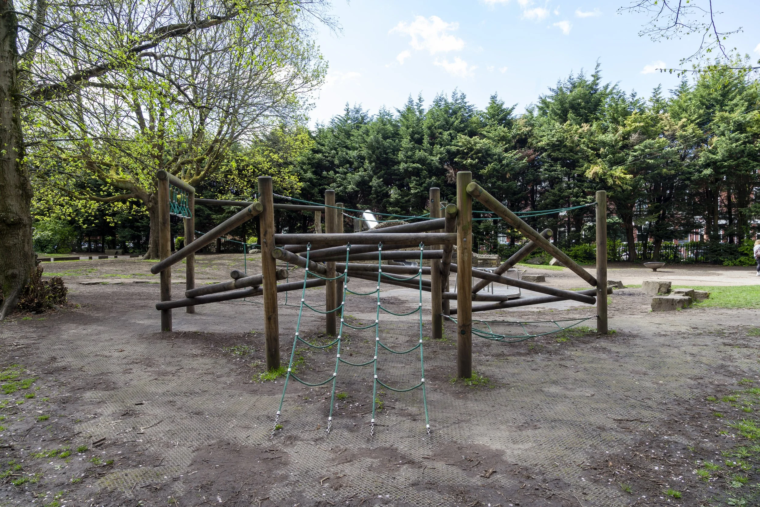 the wooden climbing frame at stamford park