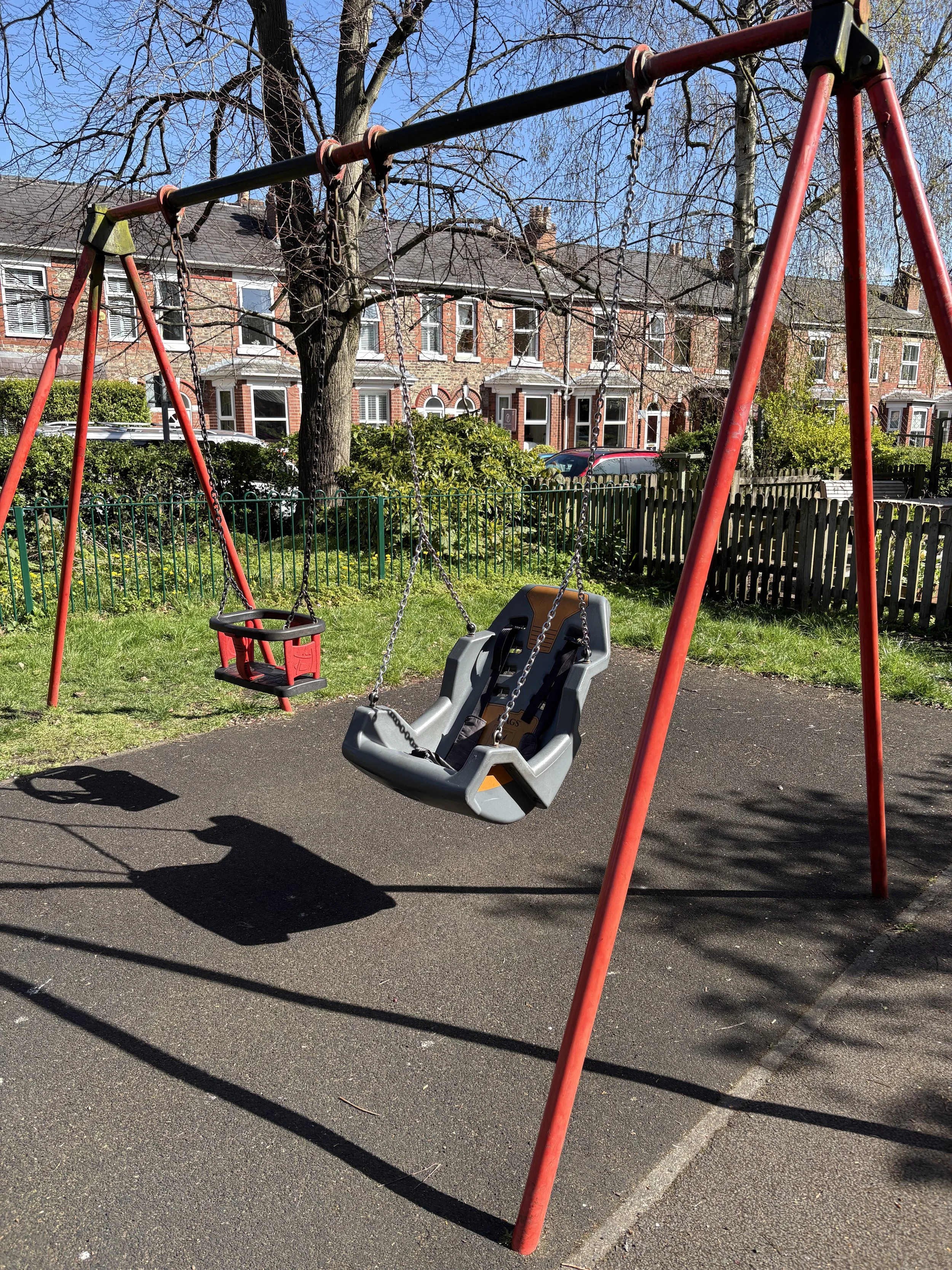 swings at the children's play area in stamford park