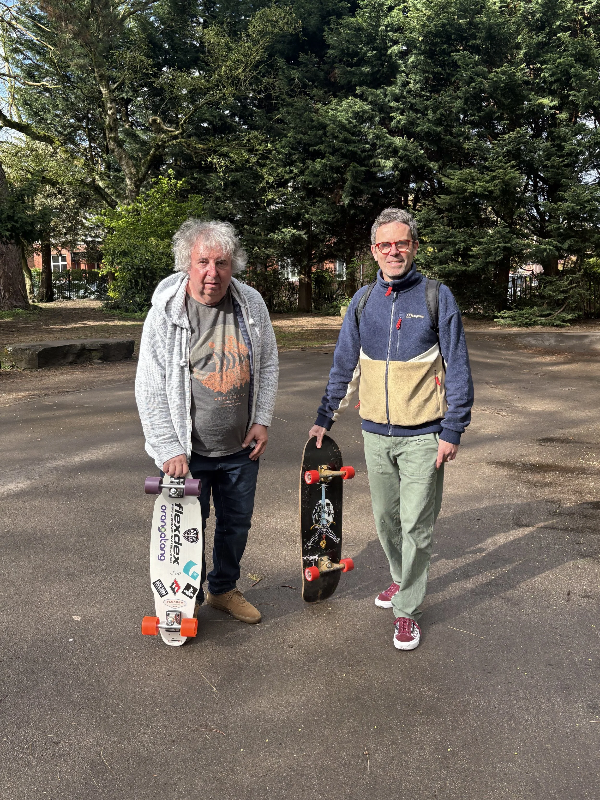 David Brown and Patrick Quinn at the skateboarding area of stamford park