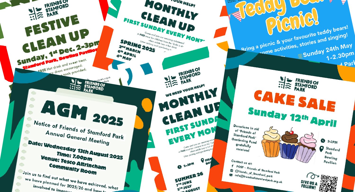 homepage events button showing an assortment of events flyers for stamford park