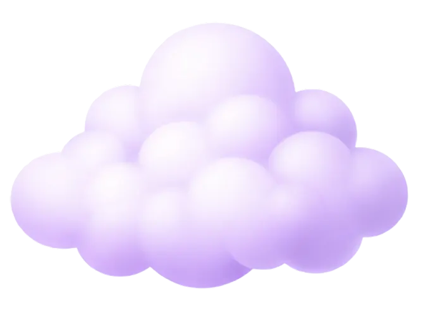 A digital illustration of a fluffy, pastel-colored cloud with shades of light purple and white.
