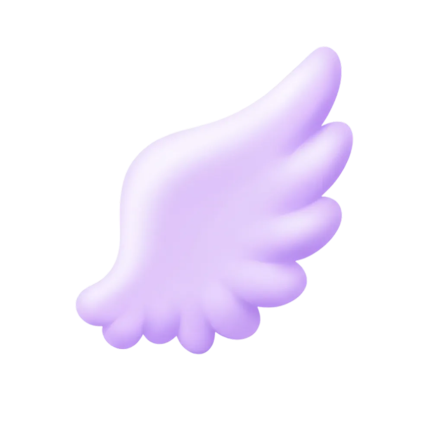 Purple angel wing with smooth, rounded feathers on a transparent background.