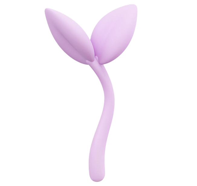 A purple model of a sprouting plant with two leaves