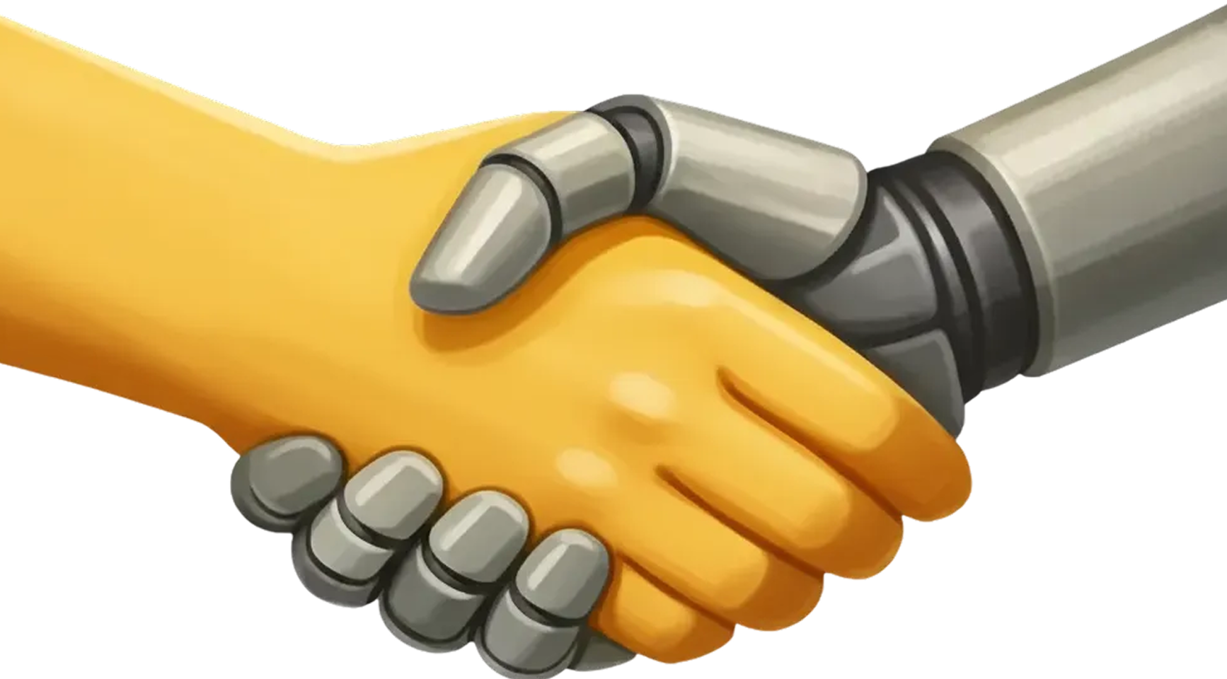 Illustration of a robotic hand shaking a human hand.