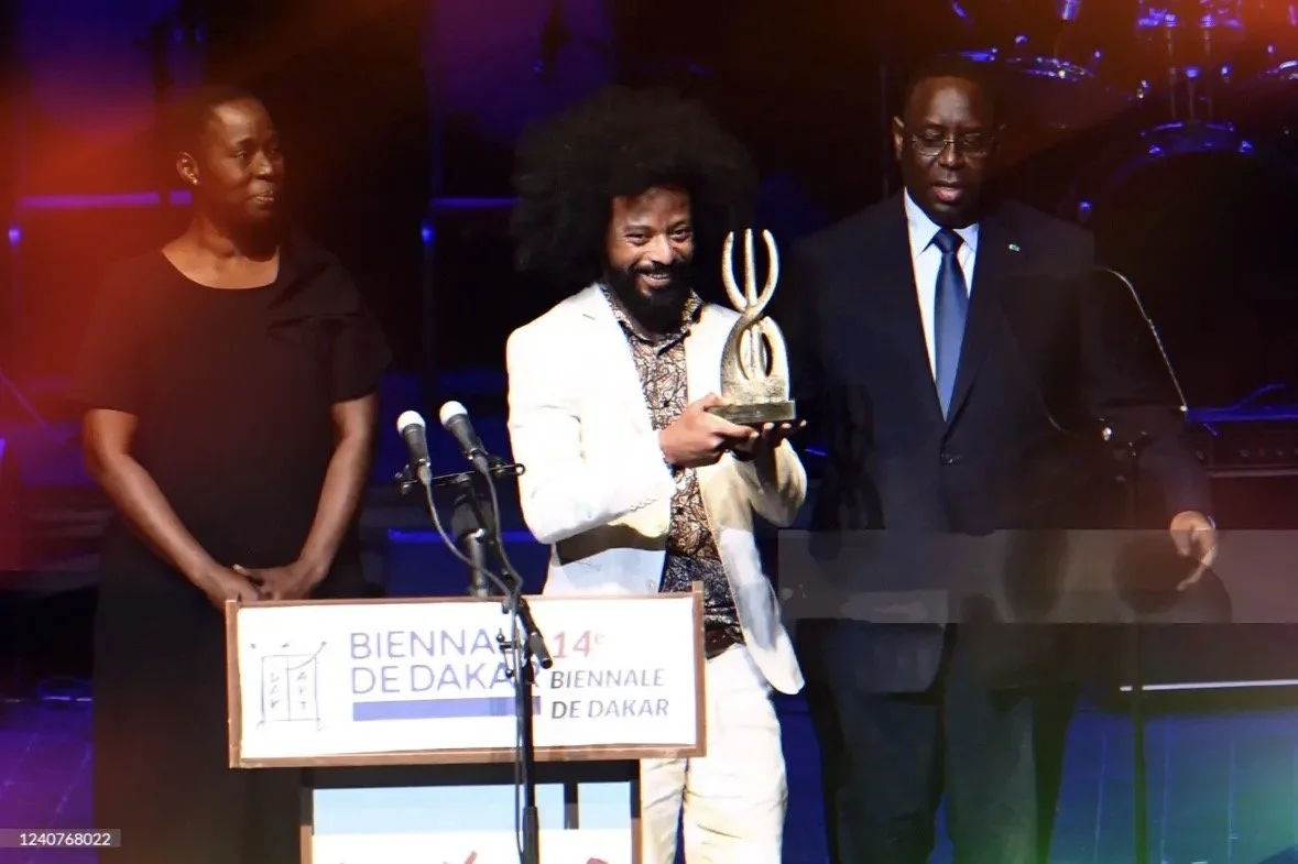 Tegene Kunbi awarded of the Grand Prix Léopold Sédar Senghor, Dak’Art Biennale, Senegal, 2022.