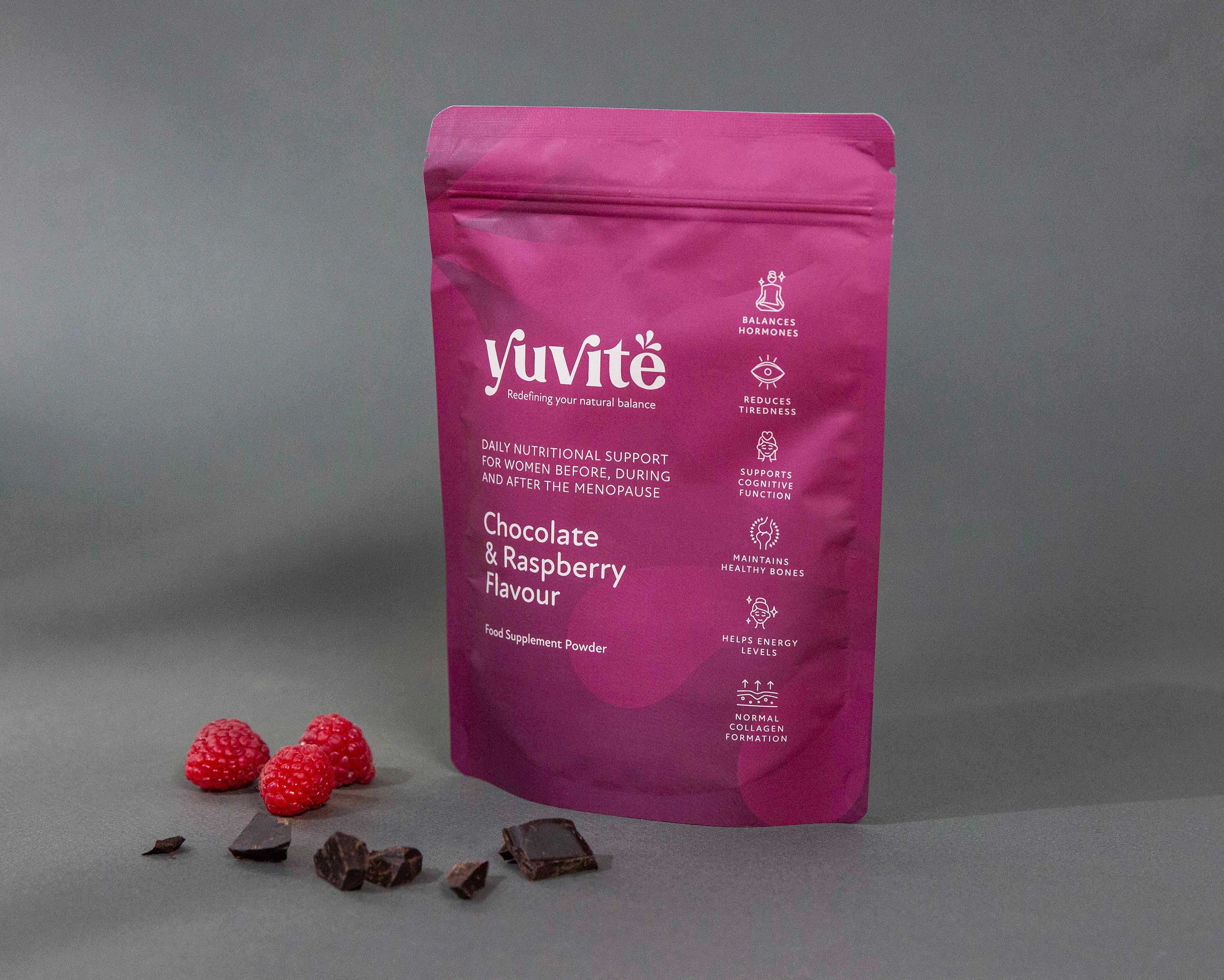 Yuvité Menopause Support Powder, Chocolate and Raspberry Flavour - 1 month