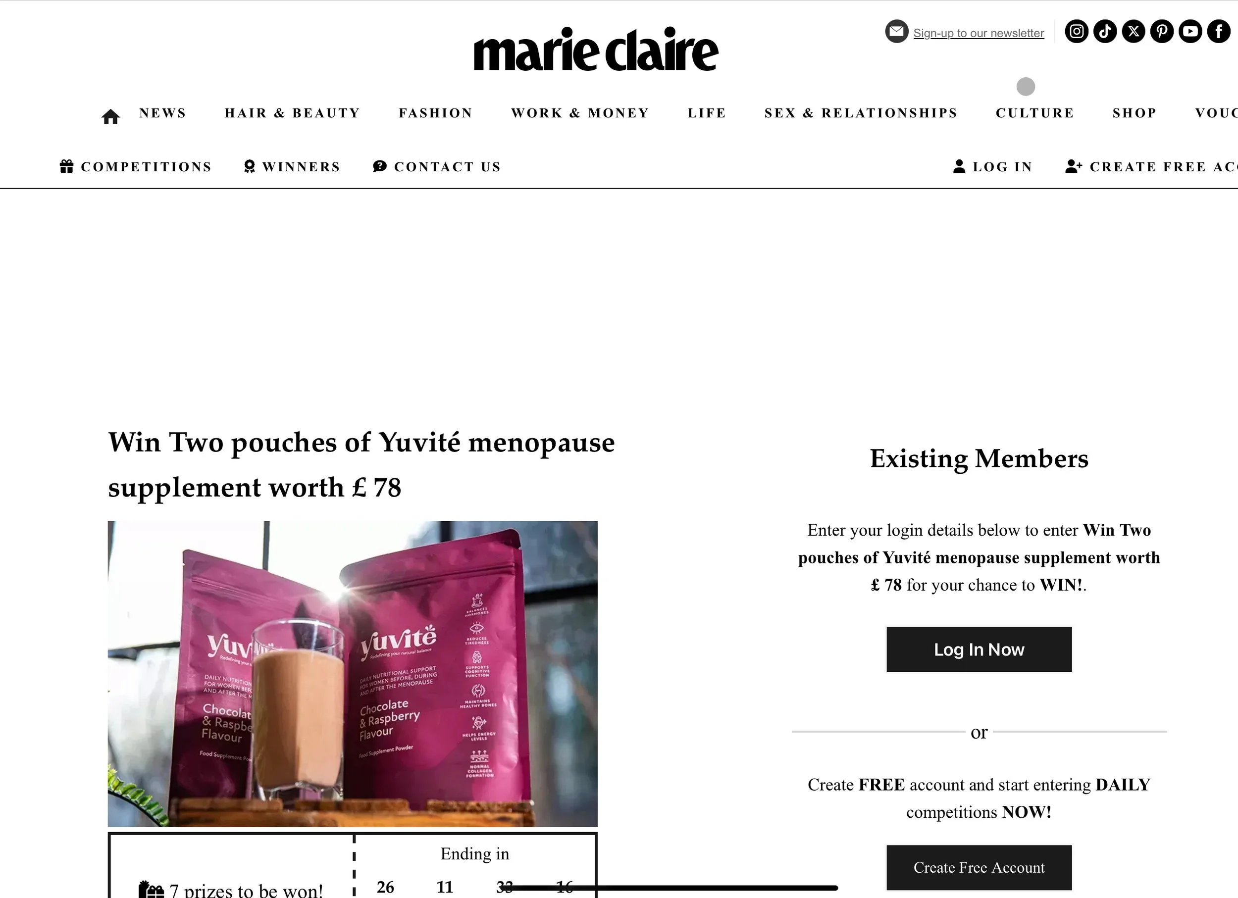 We are on Marie Claire: enter the competition to win a two month supply of Yuvité