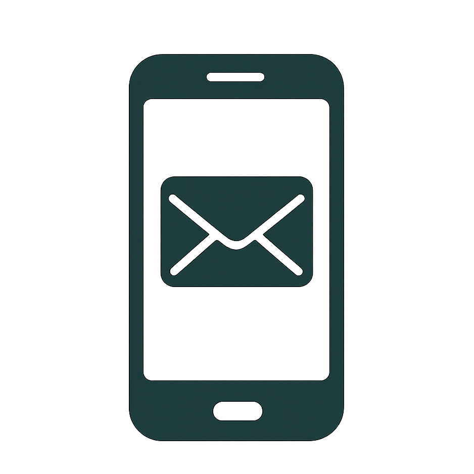 Icon of a smartphone with an envelope symbol on the screen, representing email or messaging.