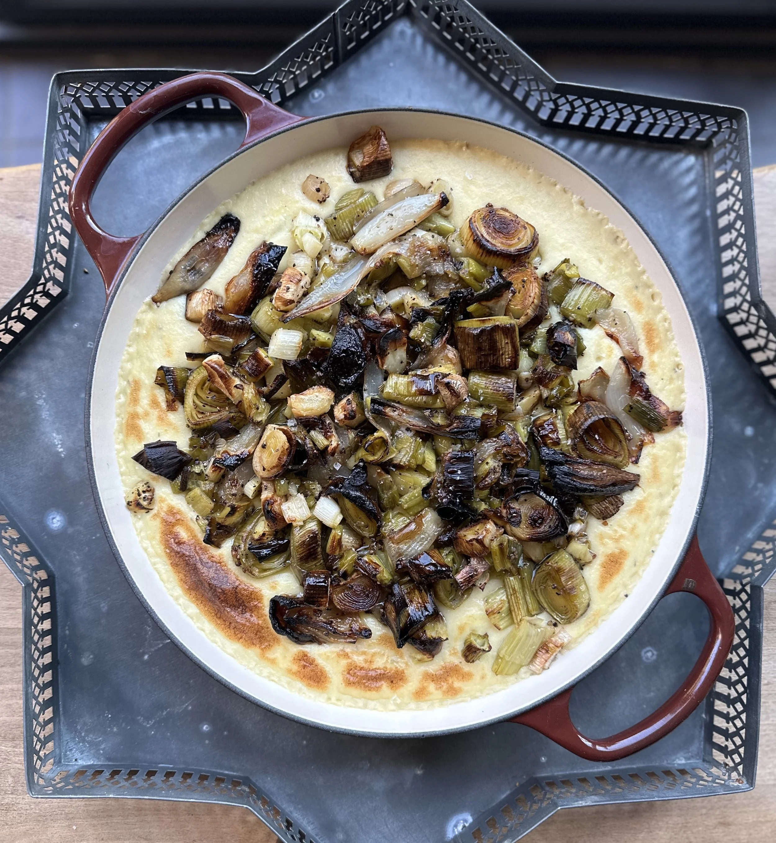 Galicky aligot potato with leeks and thyme