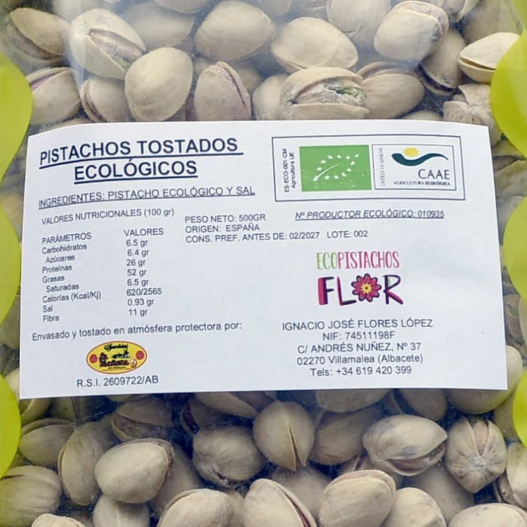 Bolsa de 500 gramos de Pistacho Ecológico Tostado con sal.