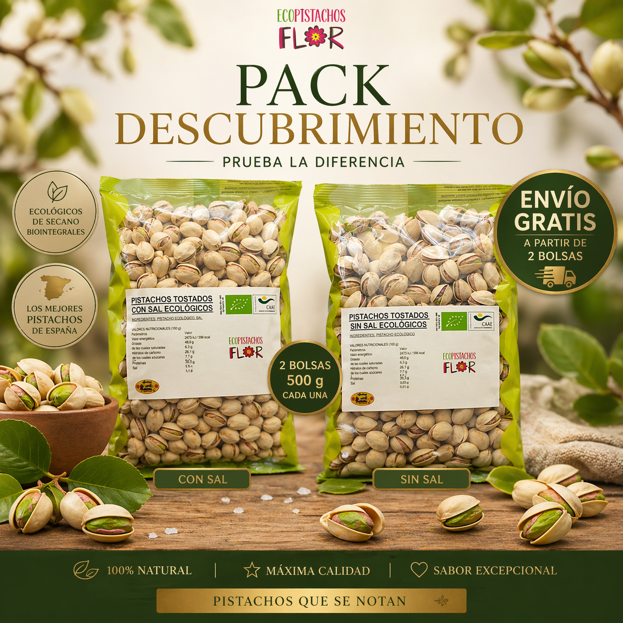 Pack Descubrimiento 2 bolsas de 500g con y sin sal. Envío gratis.