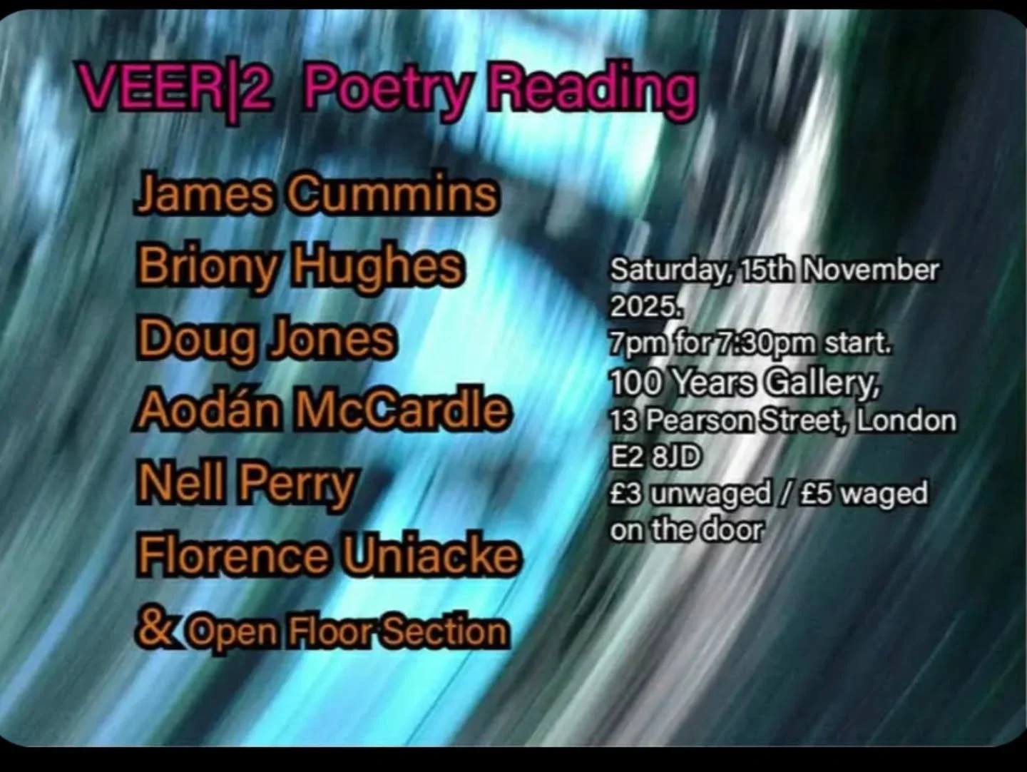 Excited to read at this on 15th November.

Saturday nights are for poetry. Come along if you're at a loose end!