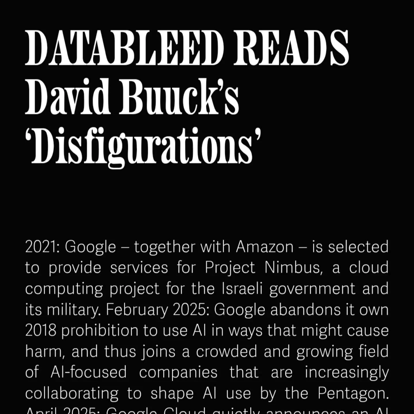 Now up on DATABLEED dossier: DATABLEED READS David Buuck's 'Disfigurations 4'. Via 🔗 in @data_bleed bio.