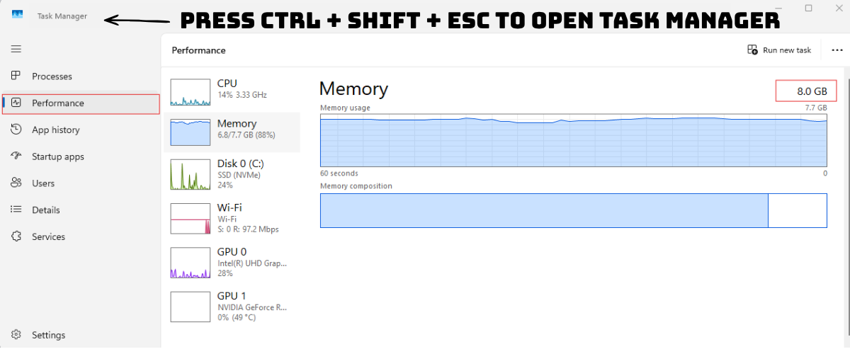 Task Manager guide to check ram