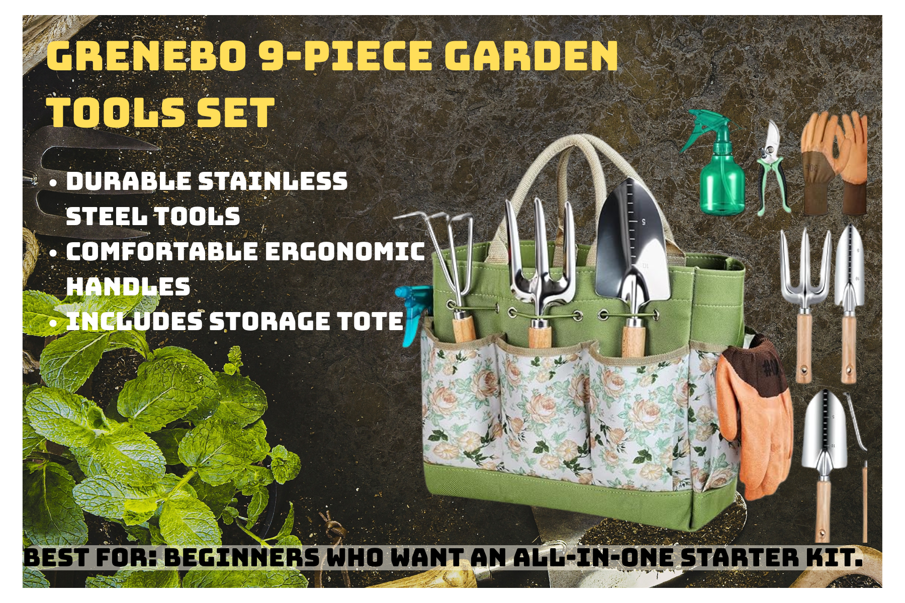 Grenebo 9-Piece Garden Tools Set