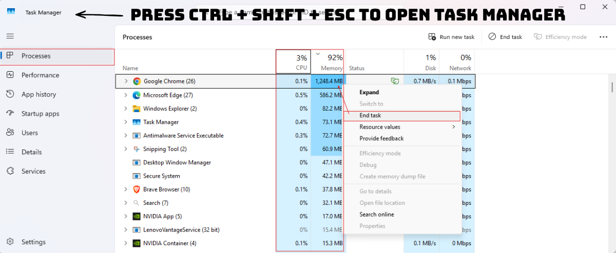 task manager guide to see background apps