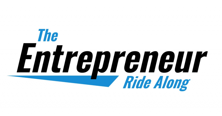 Logo for 'The Entrepreneur Ride Along' with stylized text and blue accent elements.