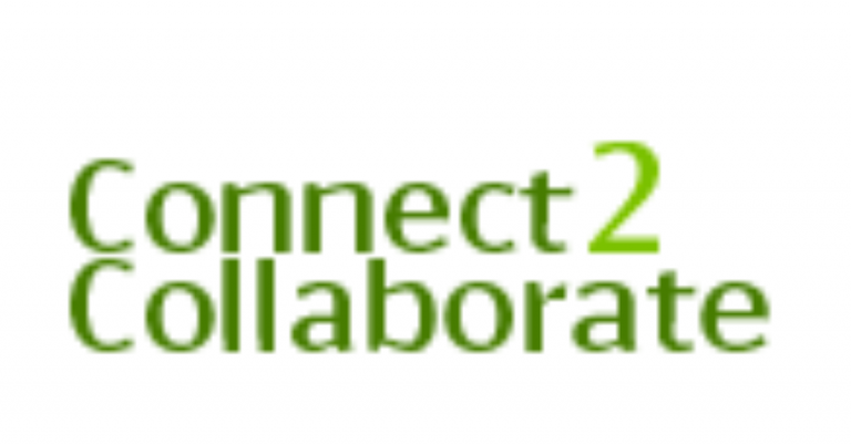 Text image with the words 'Connect 2 Collaborate' in green font.