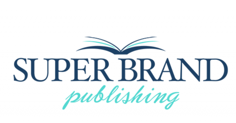Logo with an open book graphic and the text "Super Brand Publishing" with "Super Brand" in bold and "publishing" in a cursive font.