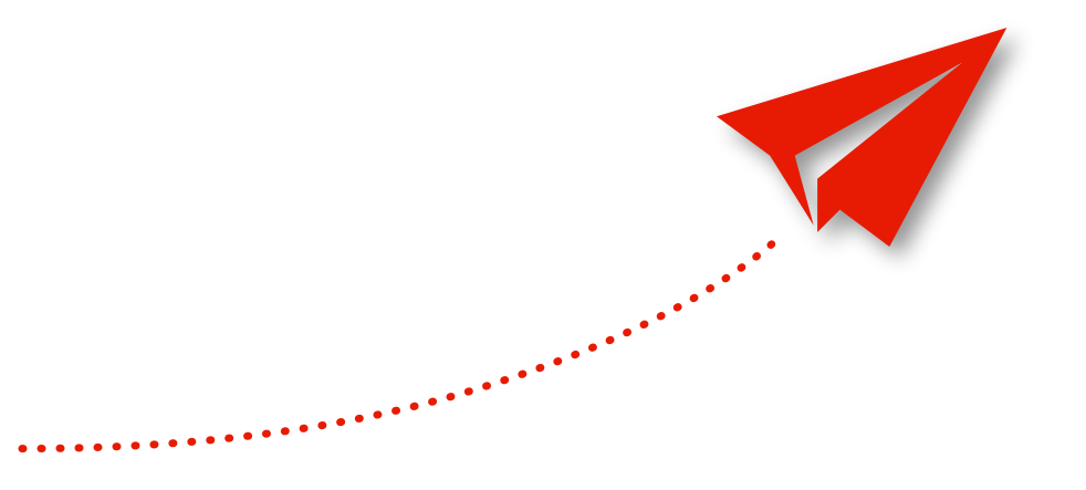 A red paper airplane taking off from a staircase of red blocks ascending into the sky.
