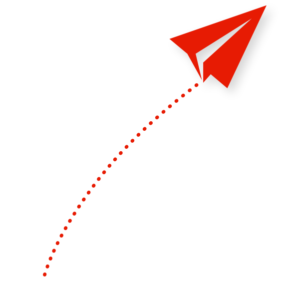 A red paper airplane flying upward along a staircase made of red blocks.