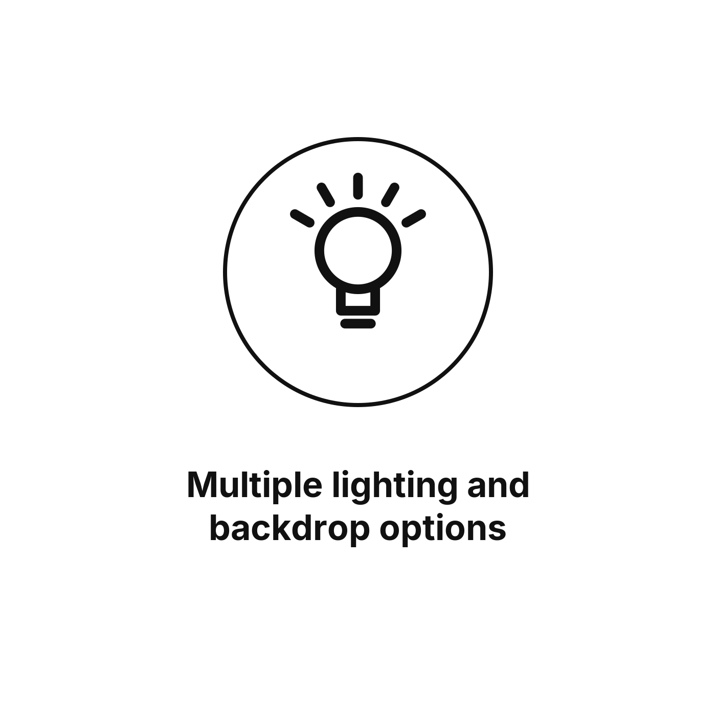 Icon of a light bulb within a circle, indicating multiple lighting and backdrop options.