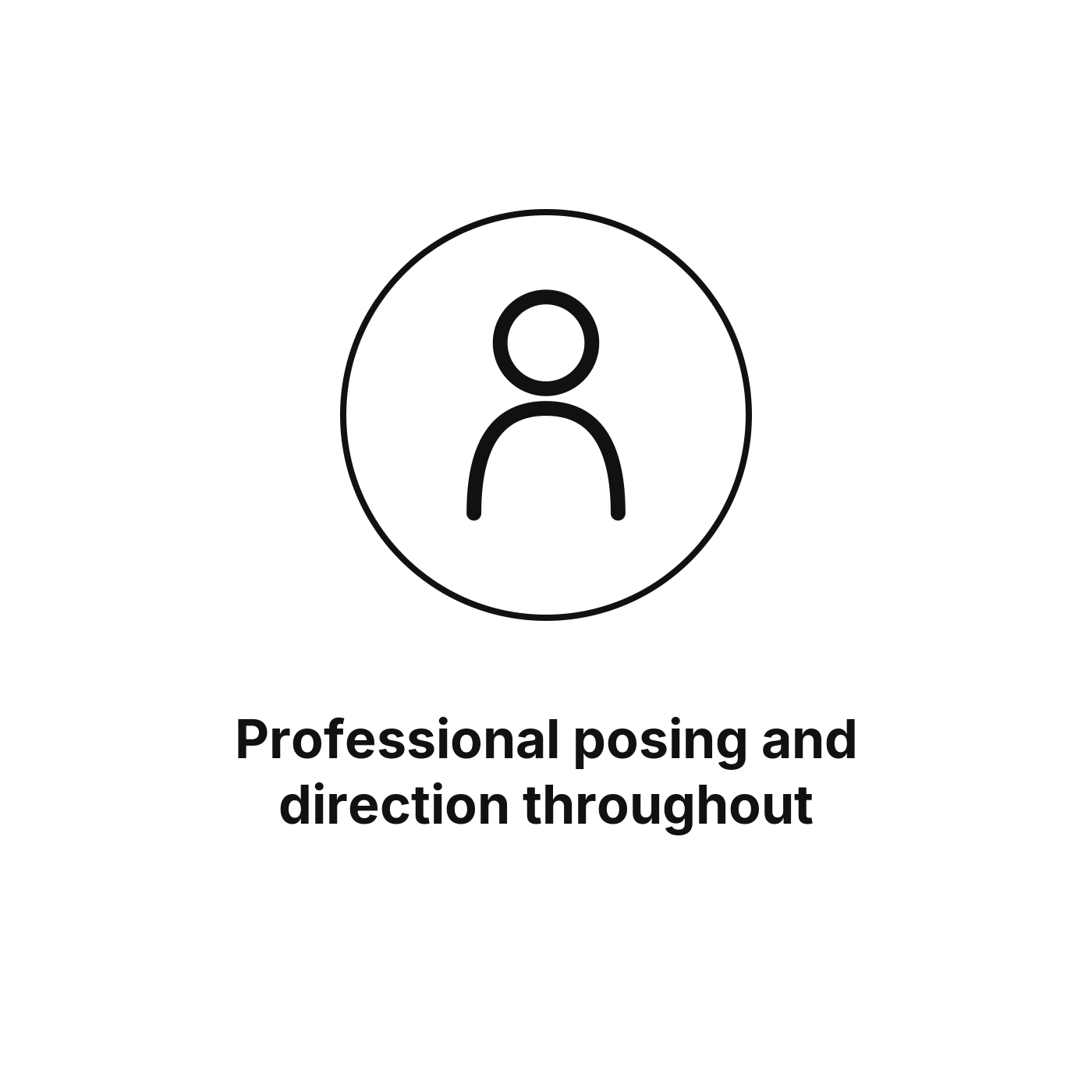 Computer screen showing an online profile with a user icon, and the text 'Professional posing and direction throughout'.