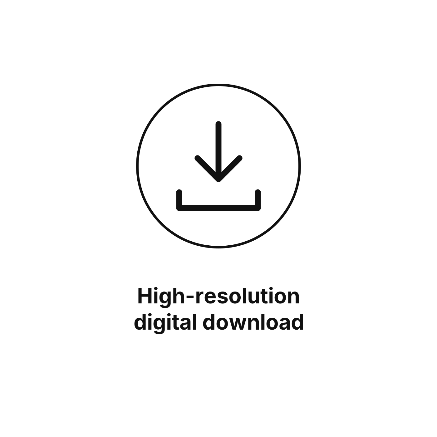 Download icon with downward arrow and line inside circle, with the text 'High-resolution digital download' underneath.