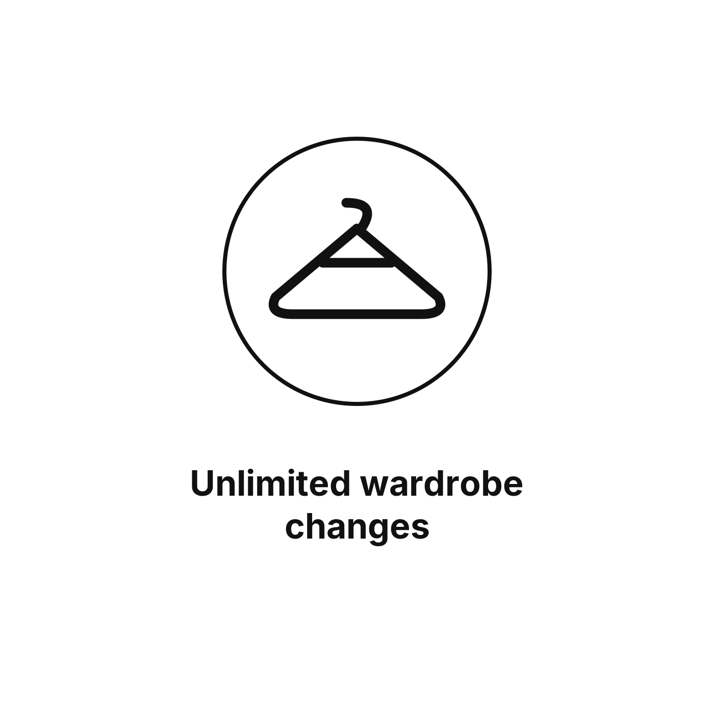 Icon of a hanger inside a circle with the text 'Unlimited wardrobe changes' below.