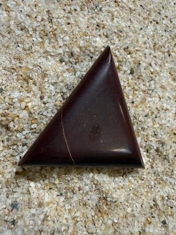 Triangular Shaped Hand Formed Red Tiger Iron Palm Stone  
