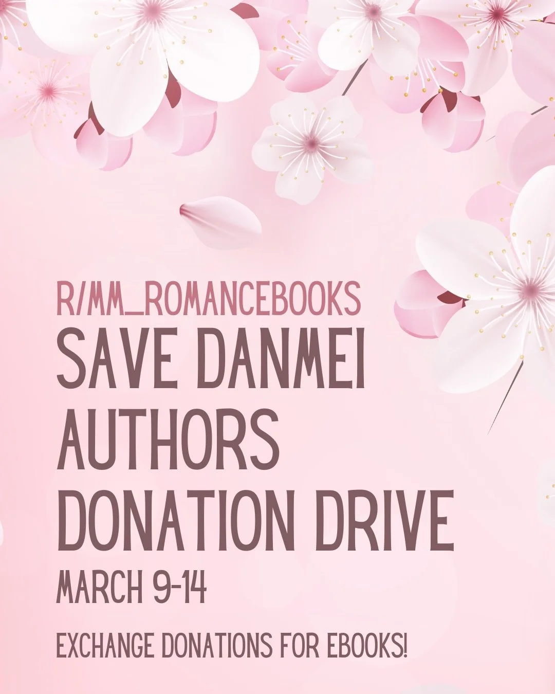 🌸🌸🌸The MM Romance Subreddit donation drive for the Dan Mei Authors mutual aid fund

I&rsquo;m participating in r/MM_RomanceBooks Spring Donation Drive, benefiting @savedanmeiauthors! Donate, support queer Chinese authors, and receive eBooks in exc