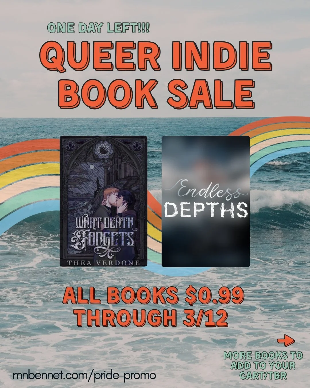 🌈There&rsquo;s only one more day for the Pride Promo Sale hosted by @mnbennetauthor 

📚Over 180 books are just 0.99 until the end of 3/12! ❓Have you shopped it yet? 

I curated a collection of books by friends and books I&rsquo;m interested in to h