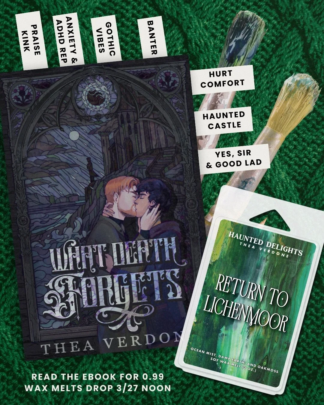 March Haunted Delights X Thea Verdone Collab
RETURN TO LICHENMOOR wax melts. 

I&rsquo;m beyond excited to pair with such an amazing company that prioritizes mental health, human rights, and environmental advocacy.

The team at @haunteddelights was s