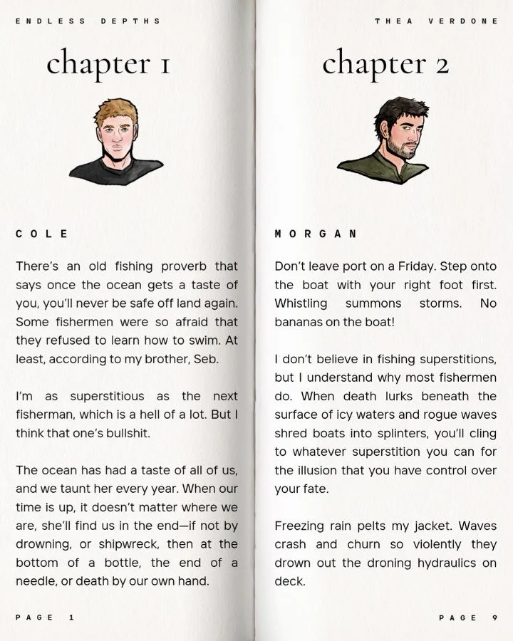 🎉Endless Depths is done! THE END. 
I just finished my &lsquo;final&rsquo; round of edits!

📚To celebrate, I included the first page of each POV if you want a sneak peak. Swipe to the second slide to read it without waves getting in the way 😘

I fi
