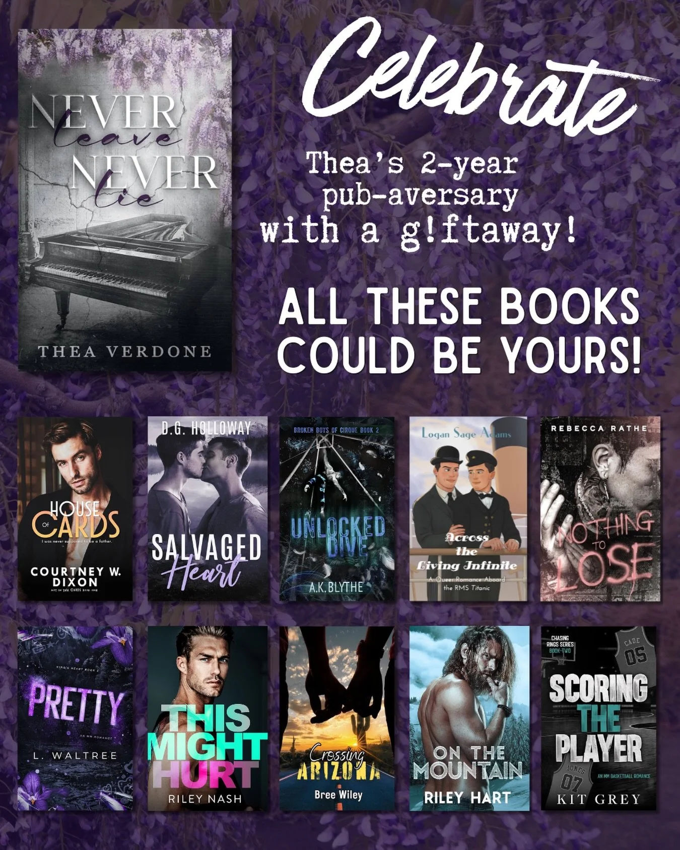 🎁🚨G!FTAWAY ALERT🚨🎁

It&rsquo;s my pub-aversary! I cannot believe my debut, Never Leave, Never Lie, came out two years ago! 😱🥹 Alek and Ian will always hold such a special place in my heart. And thank you to all of you for supporting me along my