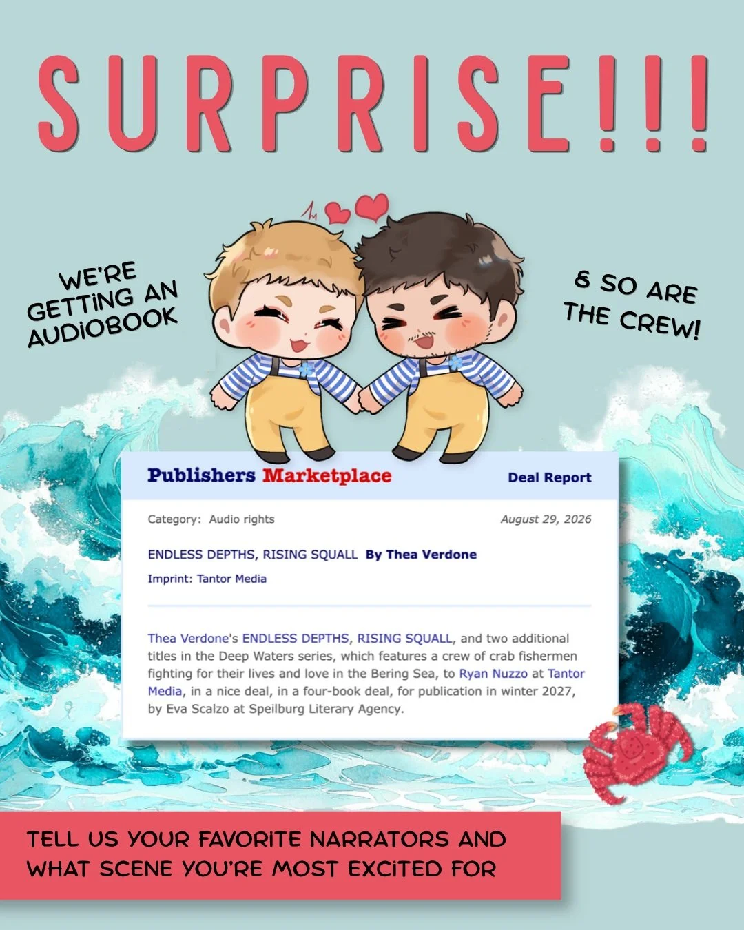 🛟SURPRISE!!! 
Endless Depths is getting an audiobook!!! And so are the rest of the crew!!!

This secret was so hard to keep, especially because I know how many of you were wishing for it! I am ecstatic that this story that means SO much to us is com