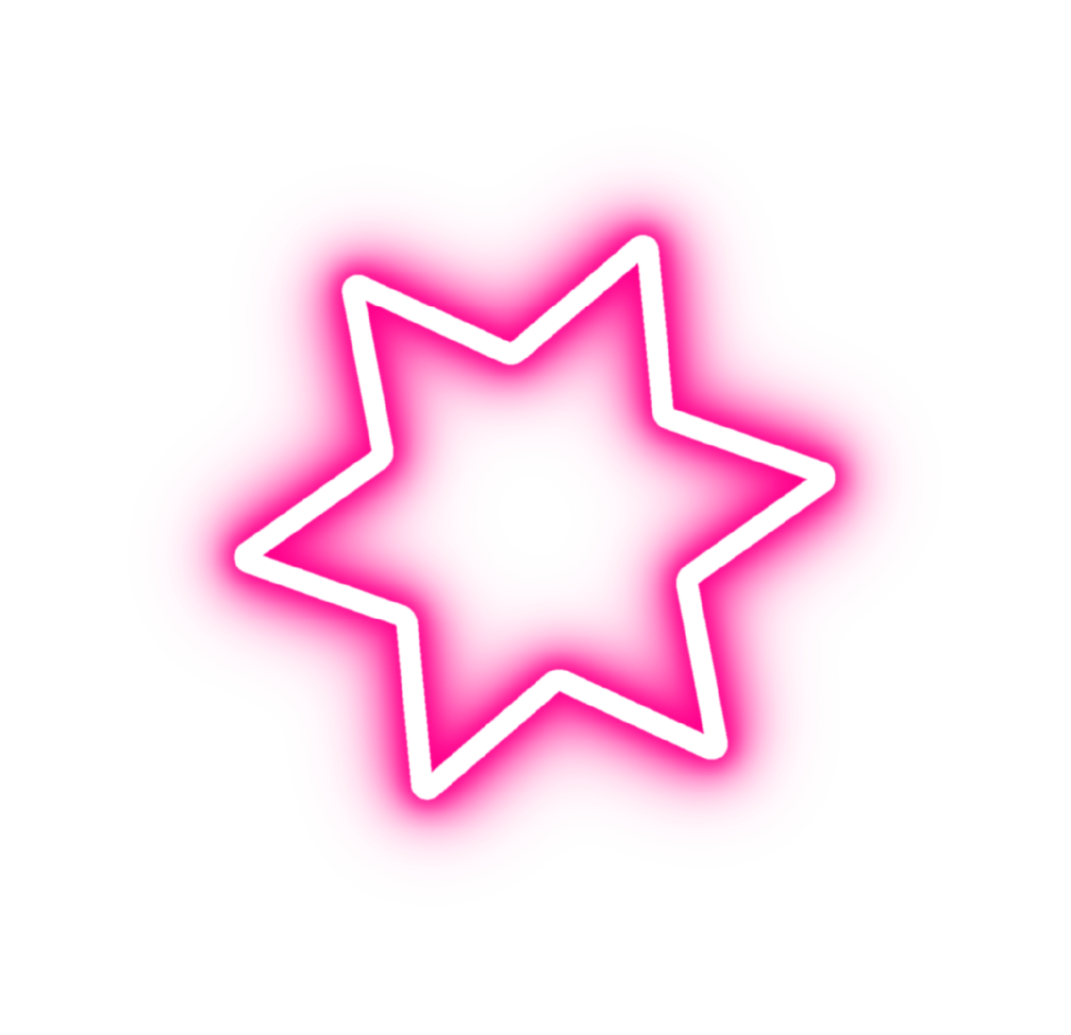 Neonljus i form av en vit, femuddig stjärna med rosa bakgrund och en rosa glöd runt omkring.
