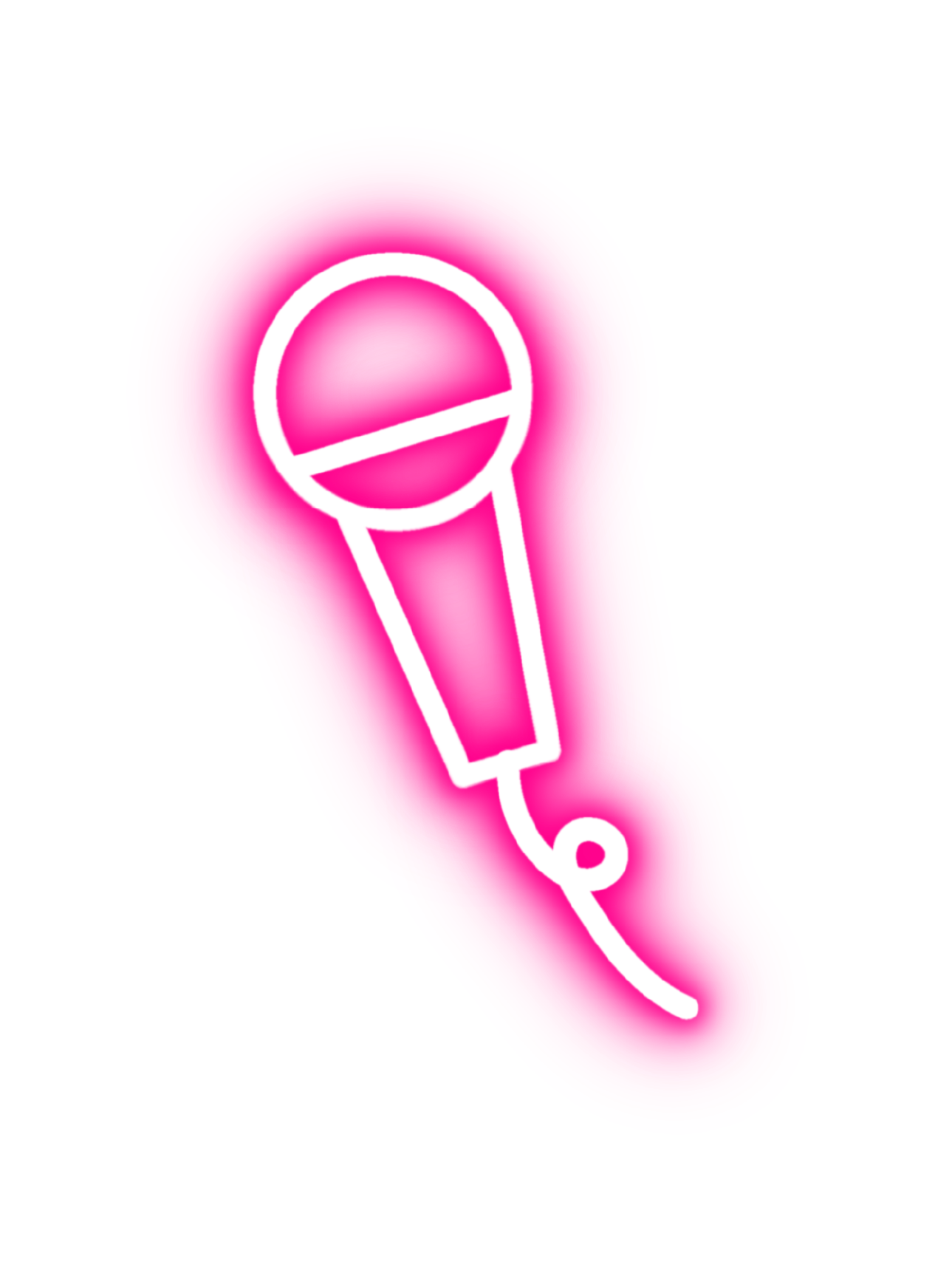 En illustration av en rosa mikrofon med vit kontur på rosa och svart bakgrund.