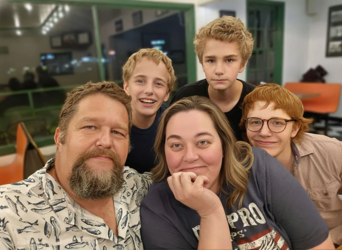 The Getschmann Family; Dad, Mom, Oldest Son, Middle Son, Youngest Son.