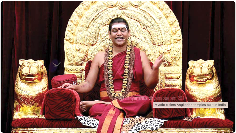 Nithyananda Sangha, aka Swami Nithyananda, sits on a golden throne flanked by golden lion statues