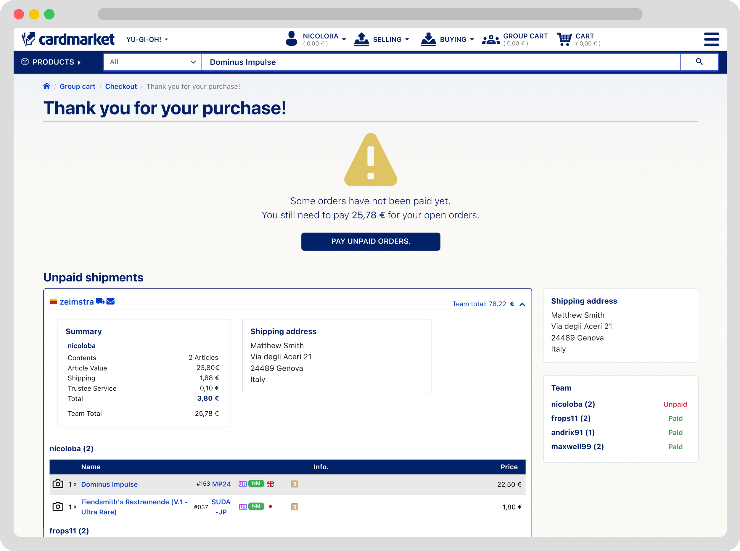 Unpaid Orders (Host)