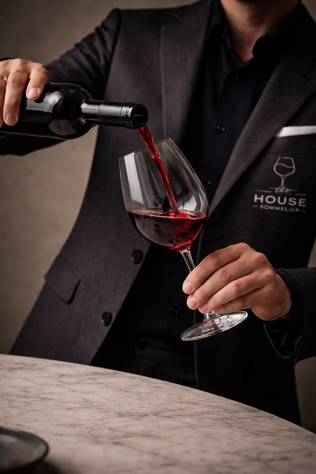 The House Sommelier pouring a glass of wine for a wine tasting in a luxury cottage holiday home