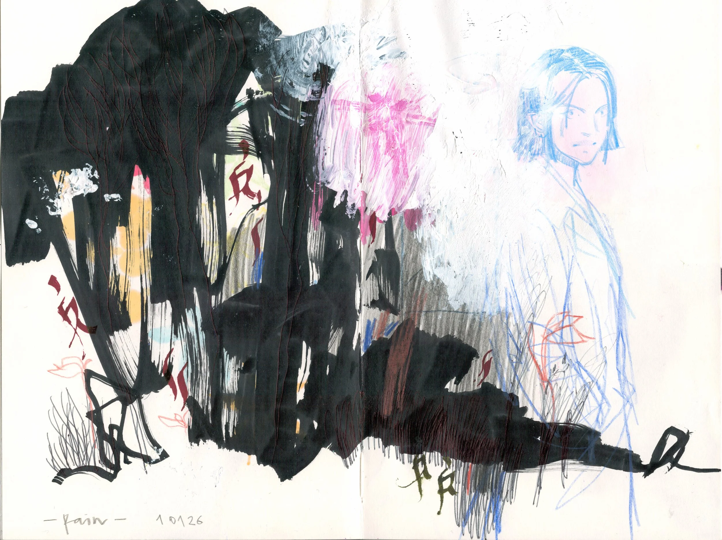 Mixed media sketchbook page