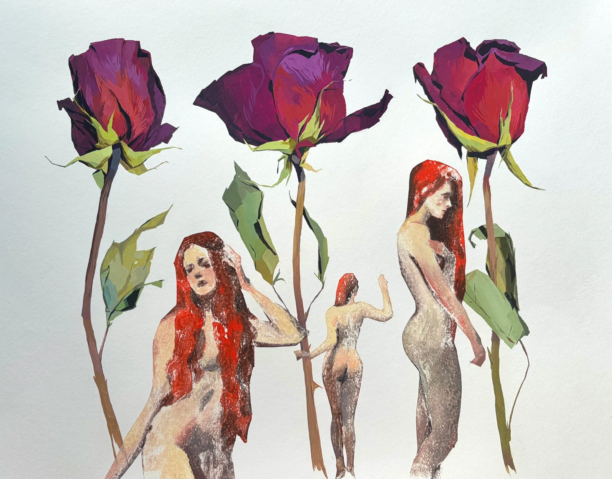 Acrylic gouache and oil monotype print