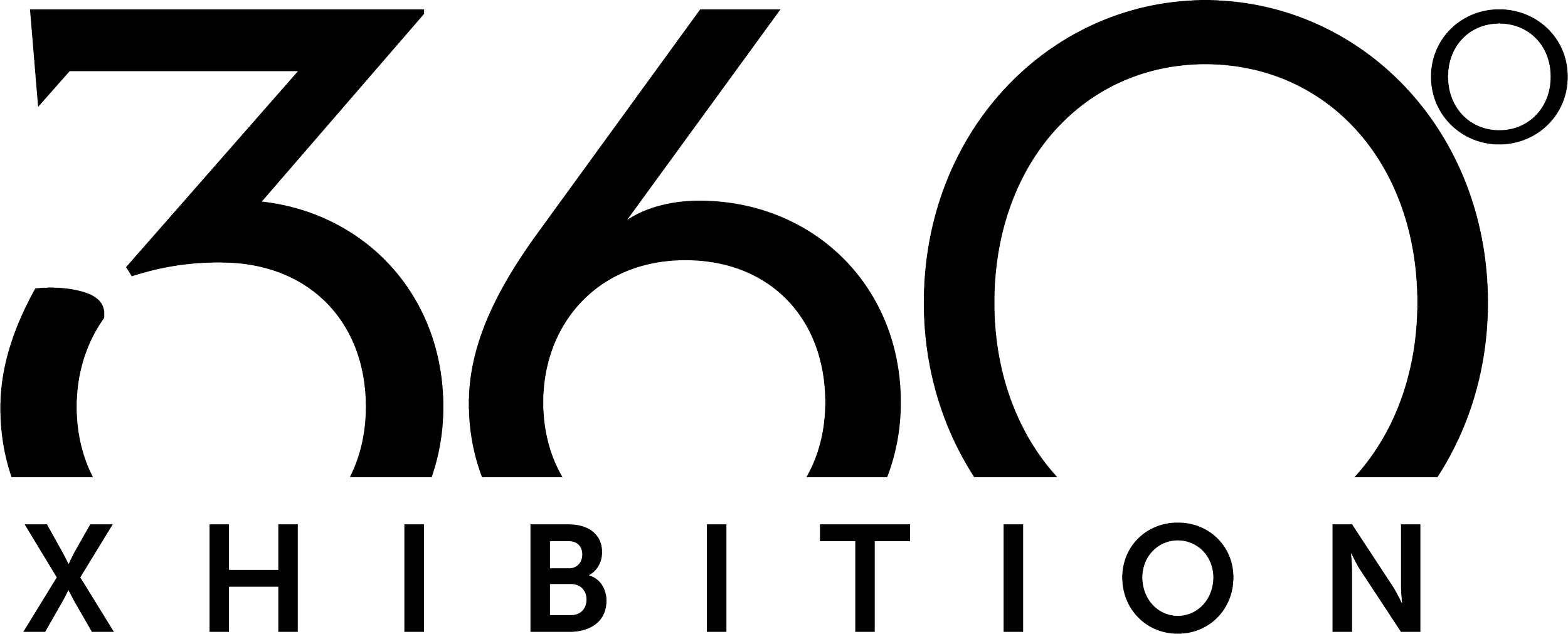 Logo for 360XHIBITION, med navnet skrevet i linje over det alfabetiske alfabetet.