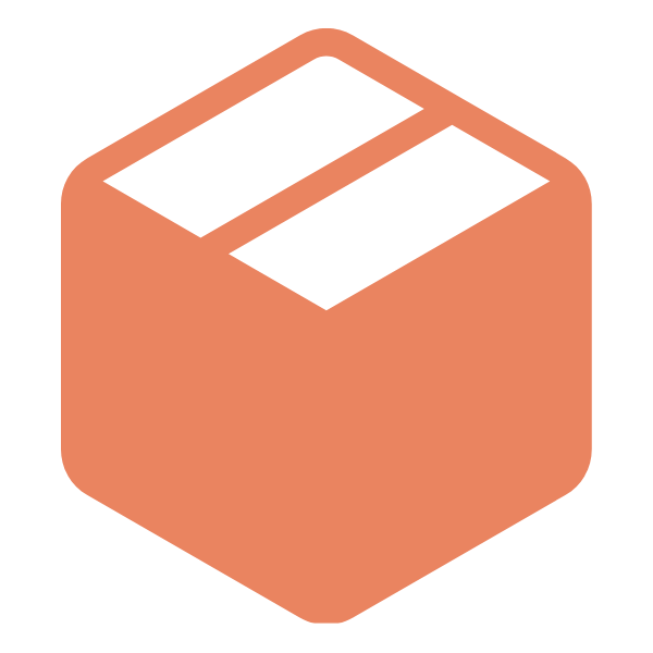 Icon of a closed cardboard box with tape over the top.