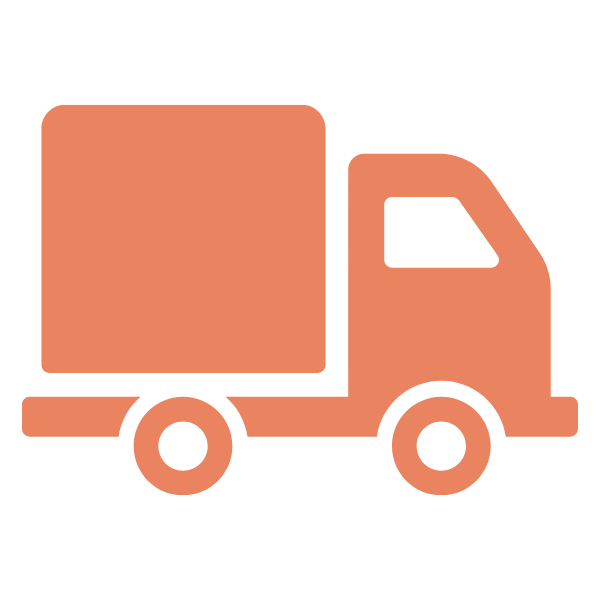 Icon of a peach-colored delivery truck with a box on the back