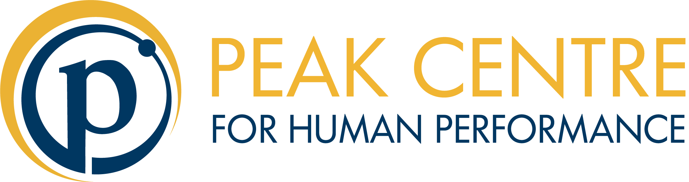 Logo of Peak Centre for Human Performance, featuring a circular emblem with a stylized 'p' inside and the words 'Peak Centre for Human Performance' next to it.